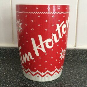 Tim Hortons Christmas Sweater 2015 Coffee Mug Red Snowflakes Limited #015